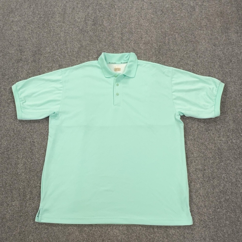 Columbia PFG Polo Shirt‎ Mens L Green 100% Polyester Mesh Short Sleeve Fishing